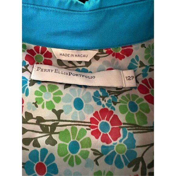 Perry ELLIS portfolio, aqua  Blue floral lining jacket so much detail 12P - Picture 5 of 12